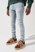 Men's ICE jeans in light blue wash, slim fit, ruched knees