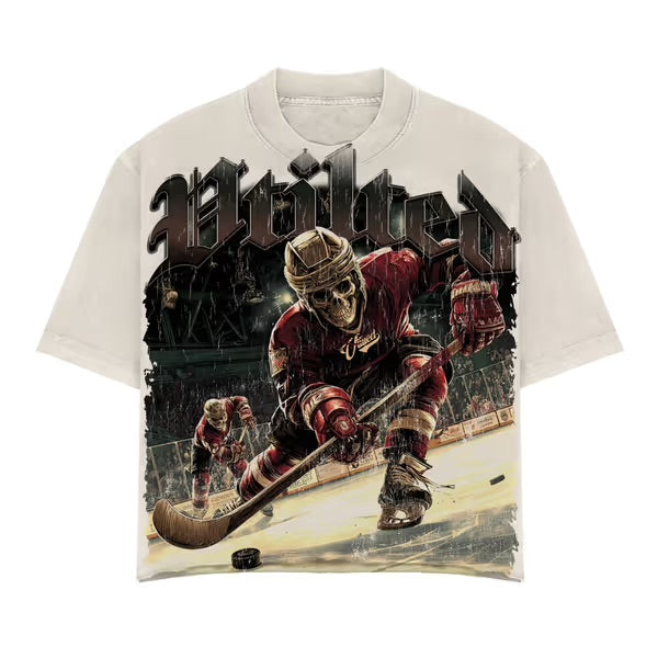 Men's white wash crewneck T-shirt with large front gaming graphic and short sleeves
