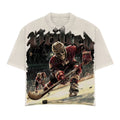 Men's white wash crewneck T-shirt with large front gaming graphic and short sleeves