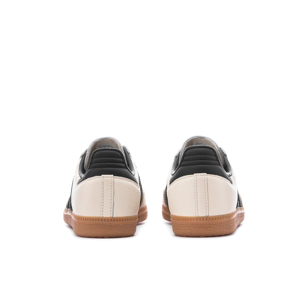 Adidas Samba OG women's sneakers rear view with cream heel panel and gum outsole.
