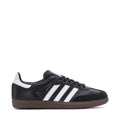 Adidas kids' Samba OG shoes in core black with white stripes and gum sole.