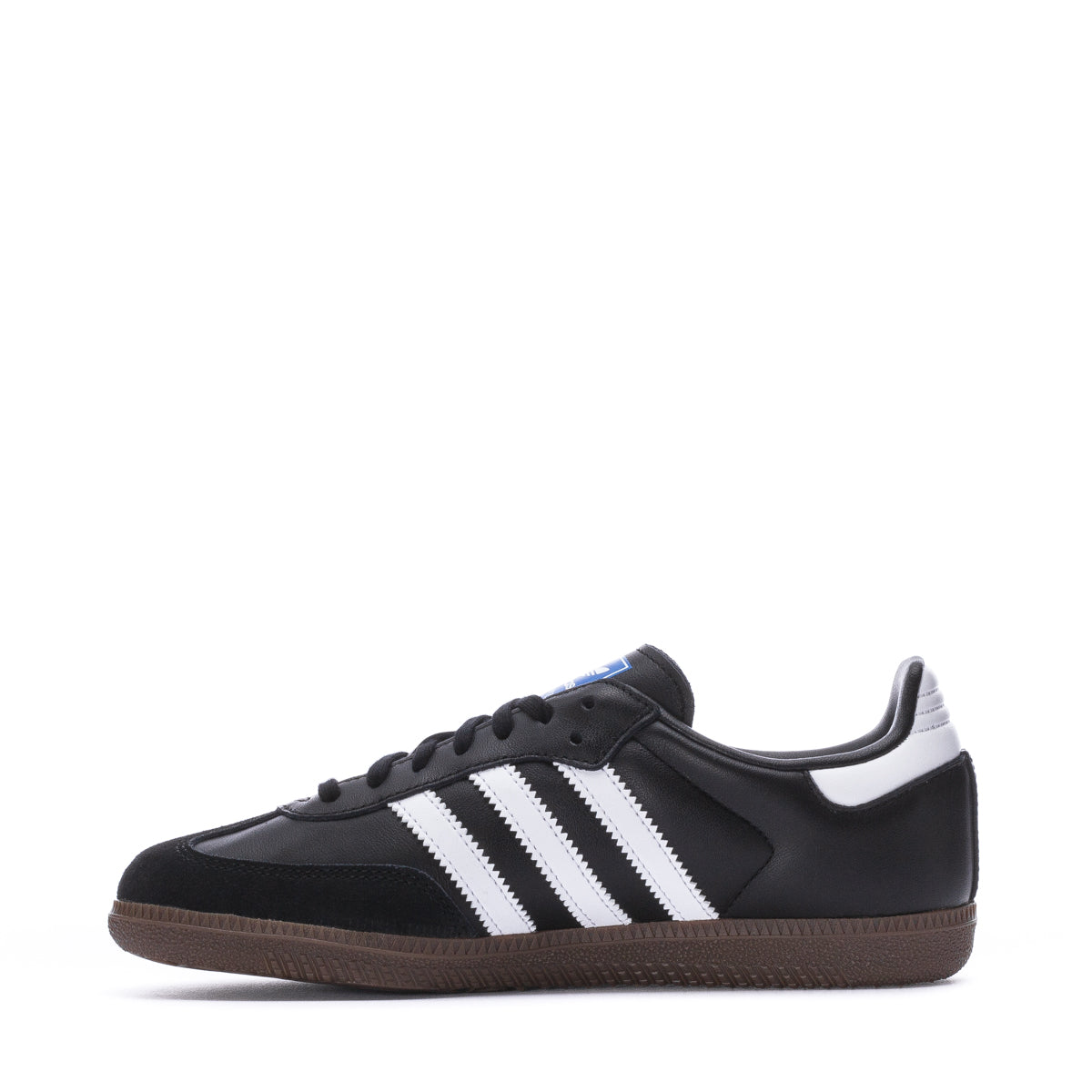 Adidas kids' Samba OG shoes, black uppers with three white stripes and gum outsole.