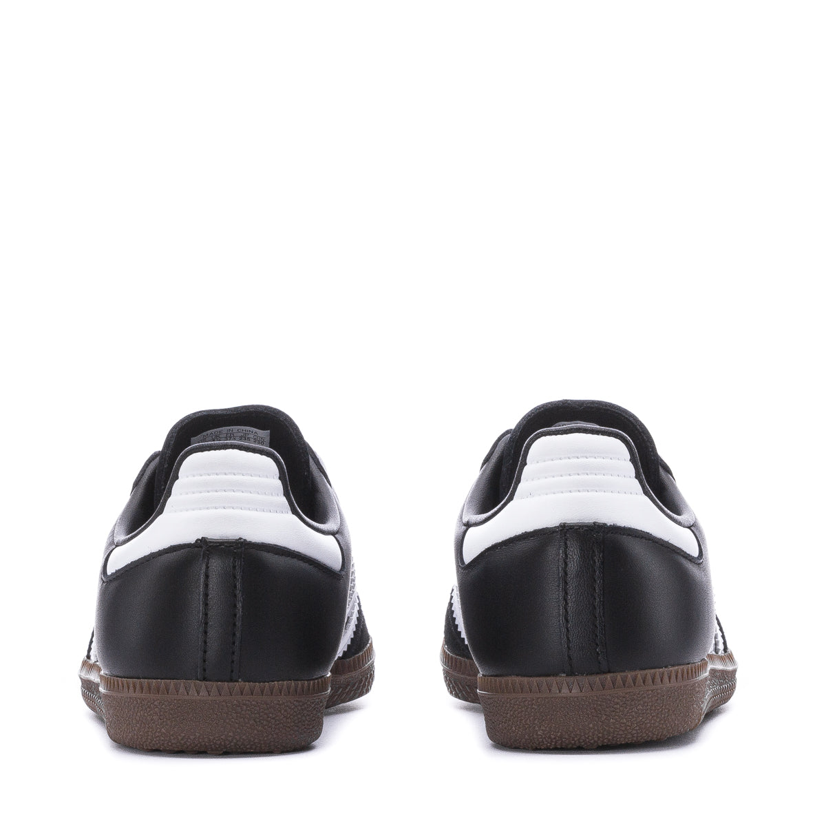 Adidas kids' Samba OG shoes, black with white heel panels and gum soles.
