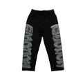 Men's black rhinestone sweatpants with ornate side stripe, elastic waistband