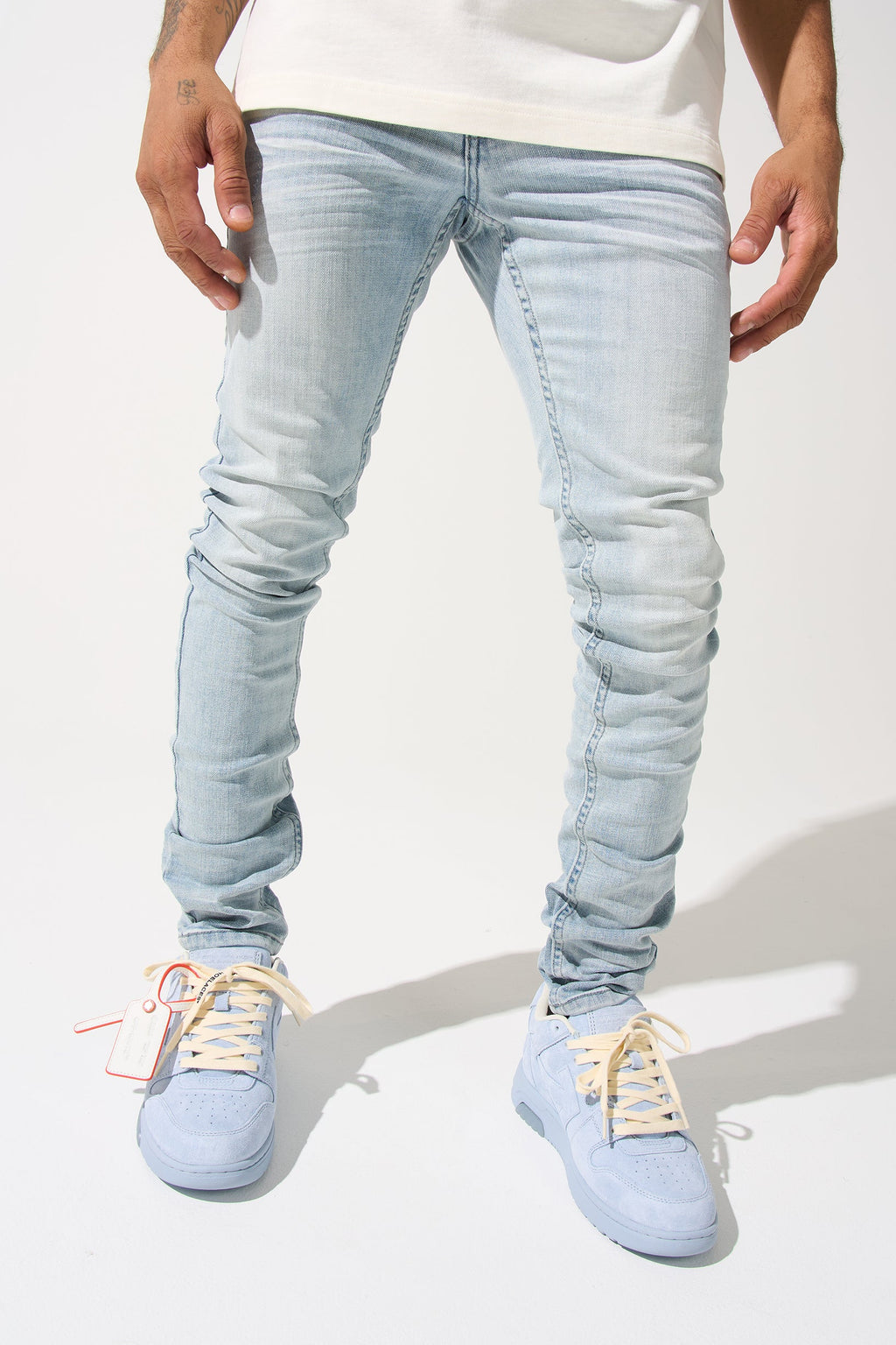 Men's ICE jeans, light blue denim with slim straight cut and front seam details