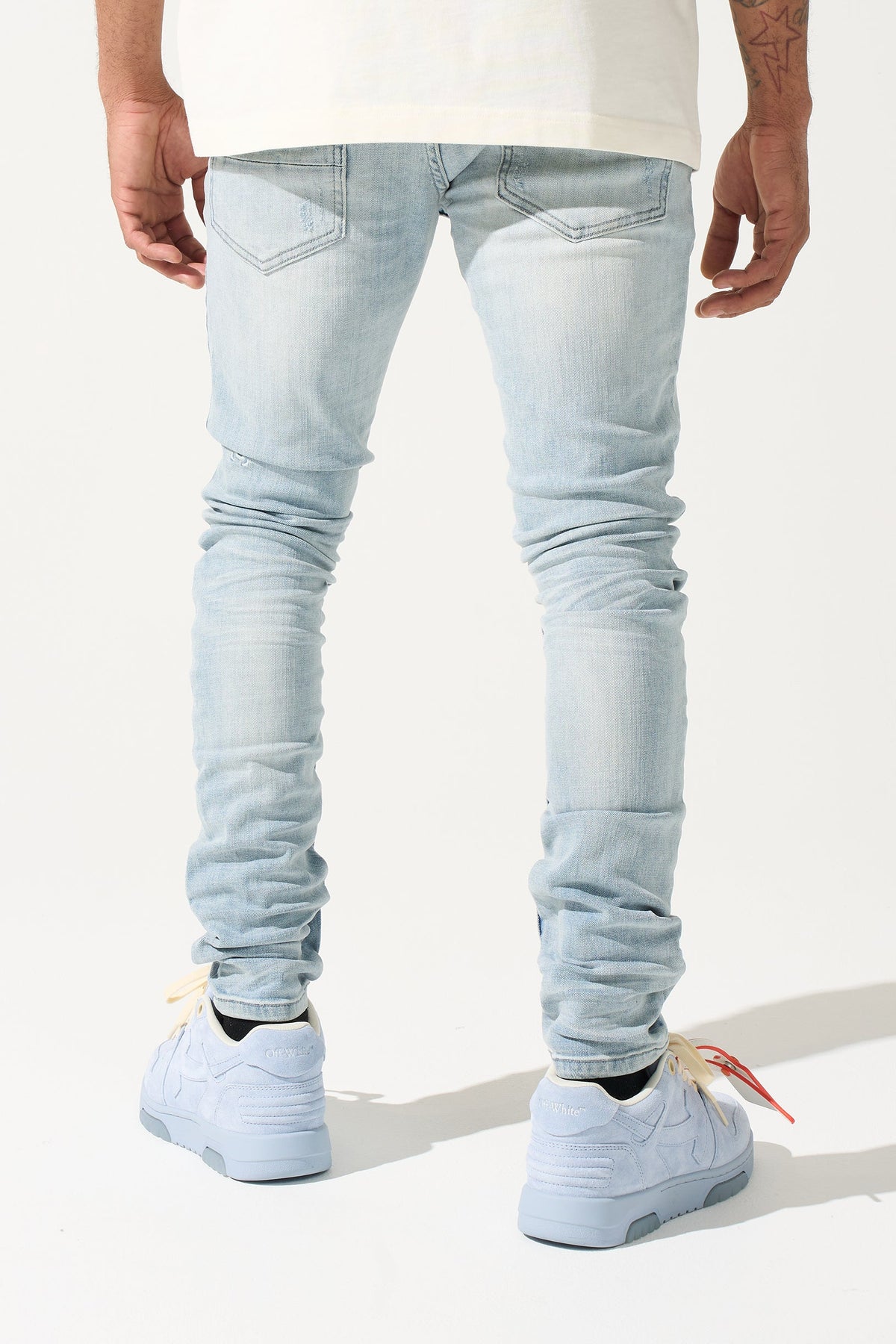Men's ICE jeans, light blue denim with yoke seams and slim tapered legs