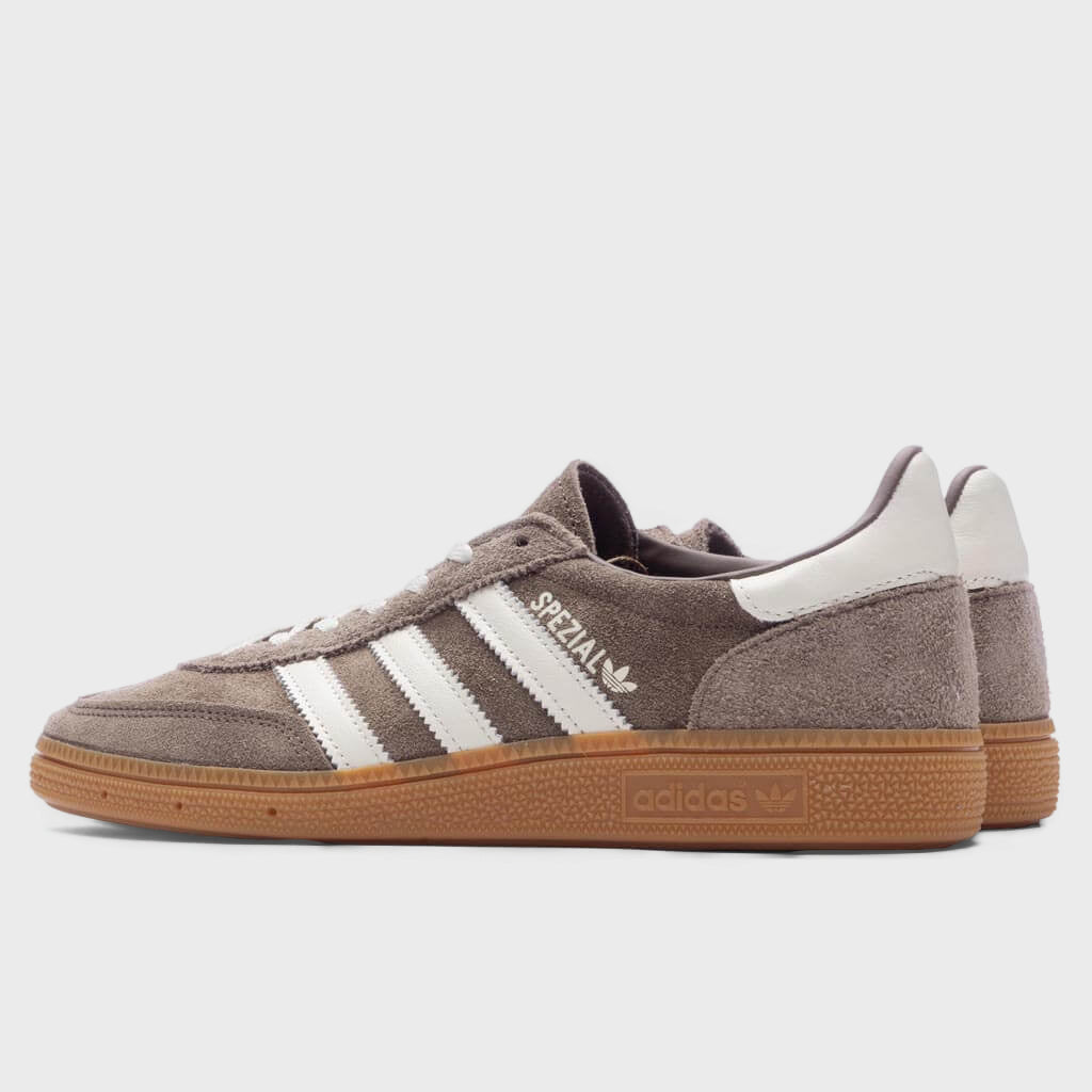 Women's suede sneaker side view with SPEZIAL badge, adidas stripes, gum sole