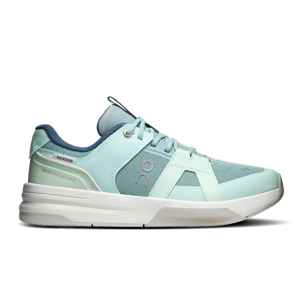 Women's mint and blue low-top running shoes with lace-up and cushioned sole