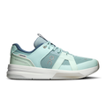 Women's mint and blue low-top running shoes with lace-up and cushioned sole
