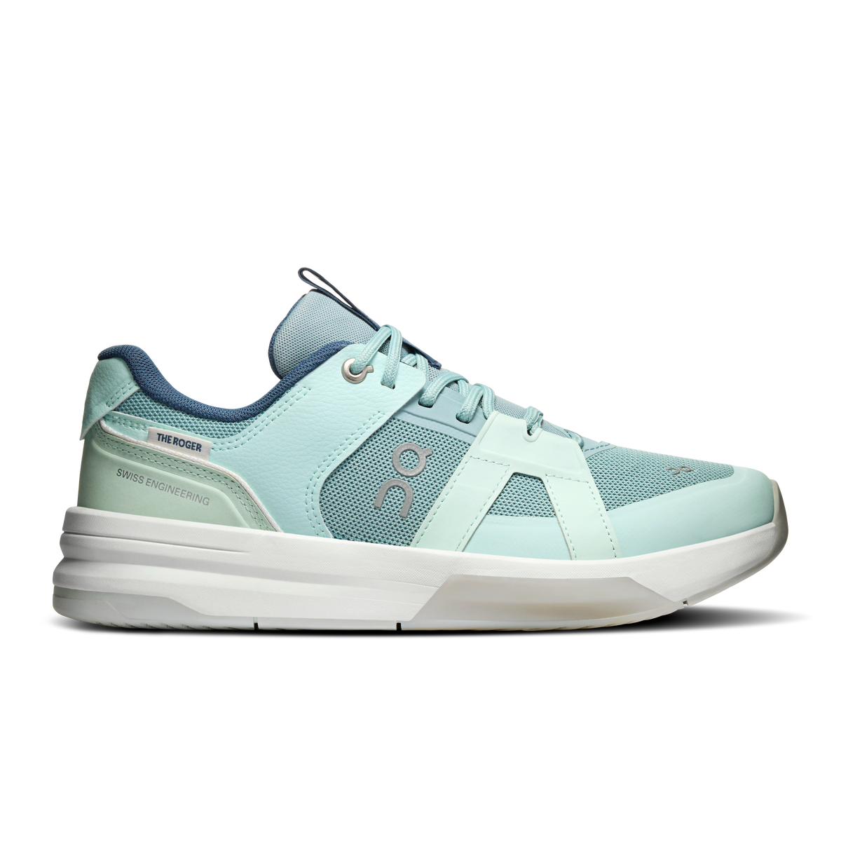 Women's mint and blue low-top running shoes with lace-up and cushioned sole