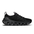 Black knit lace-up running shoe with thick cushioned midsole and Cloud-style pods outsole