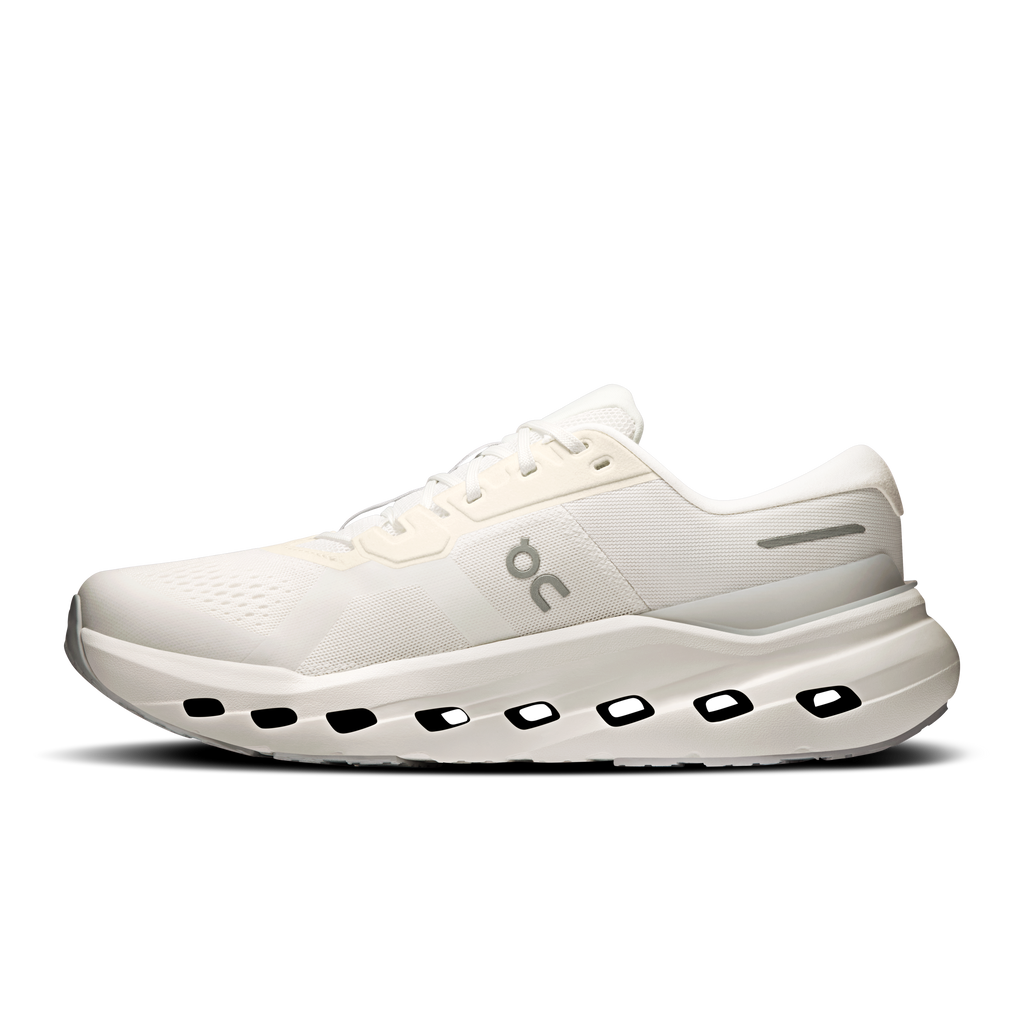 Men's wide running shoes, white knit with on-logo and CloudTec midsole cutouts.