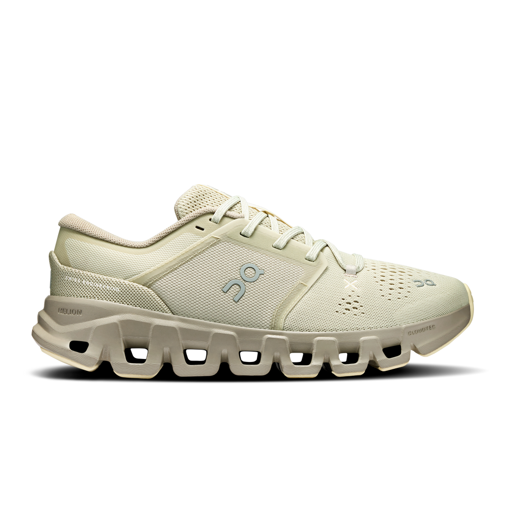 On Cloud X 5 women's running shoes, chalk mesh upper, lace-up, cushioned pods