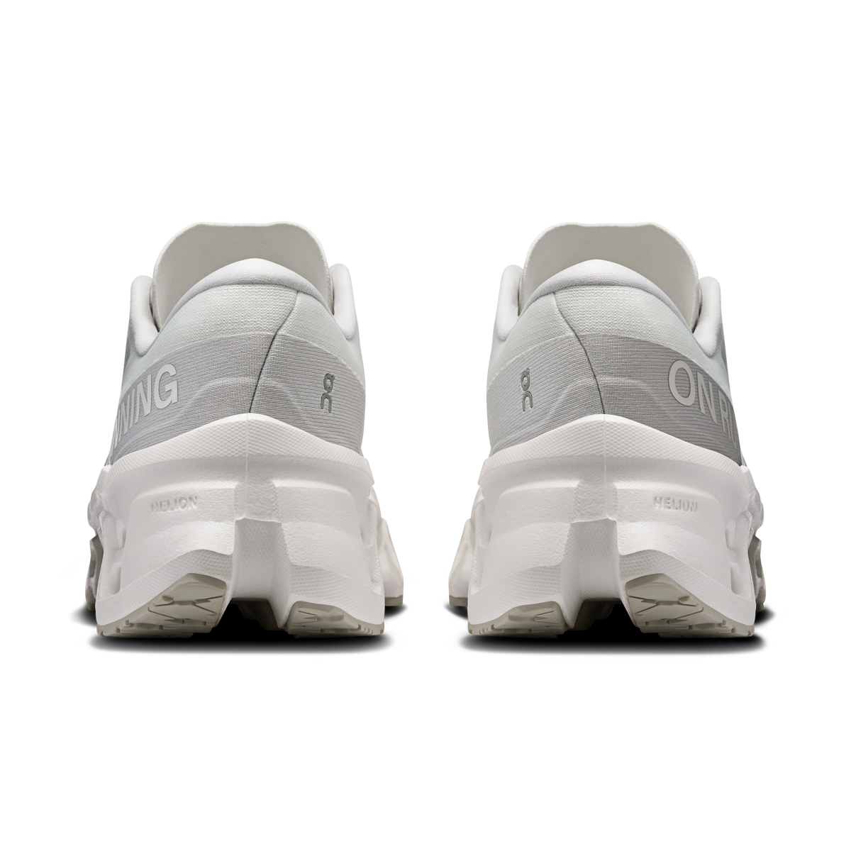 Women's white running shoes rear view with heel cushioning and lace-up collar