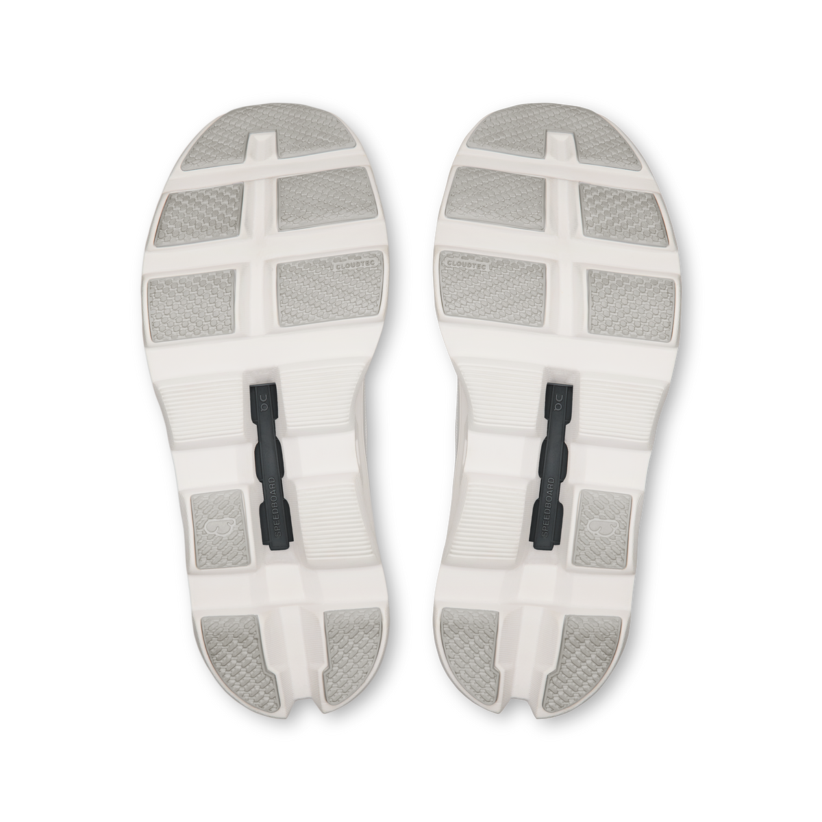 White shoe outsoles with grid tread and CloudTec cushioning pods