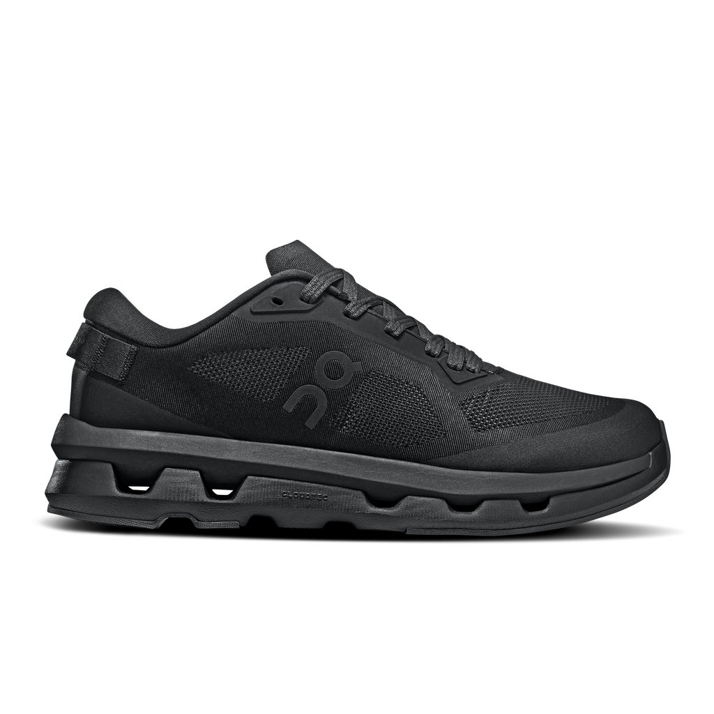 On women's Cloudzone running shoe in black, mesh upper with lace-up closure