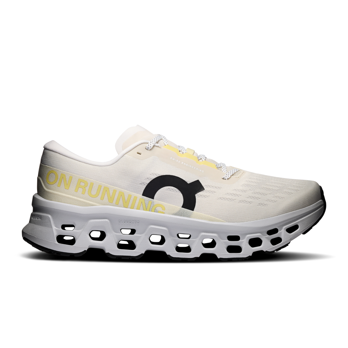 Men's On running shoes, light beige with black logo, Cloud pod outsole