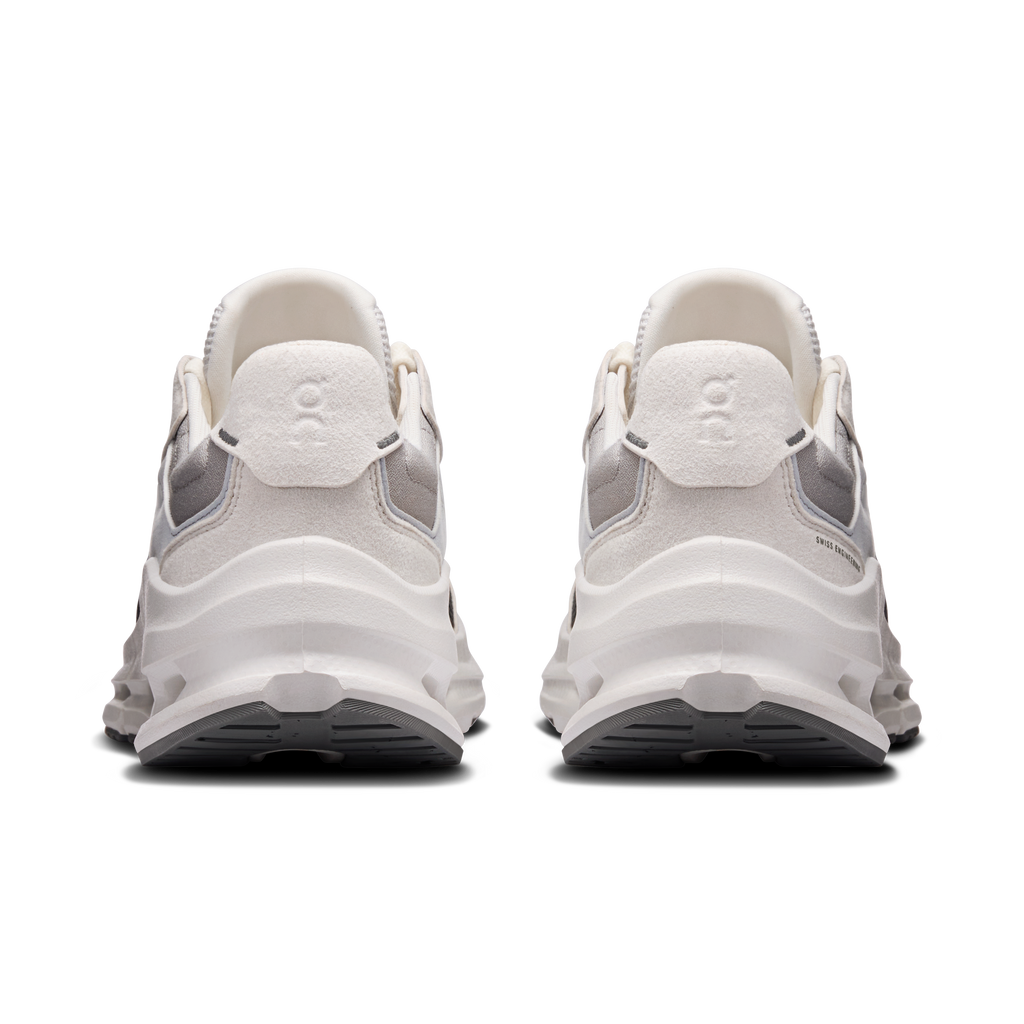 Women's running shoes heel view with padded collar, gray accents, and white midsole