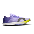 Men's running shoes with purple knit upper, lime yellow sole, lace-up design