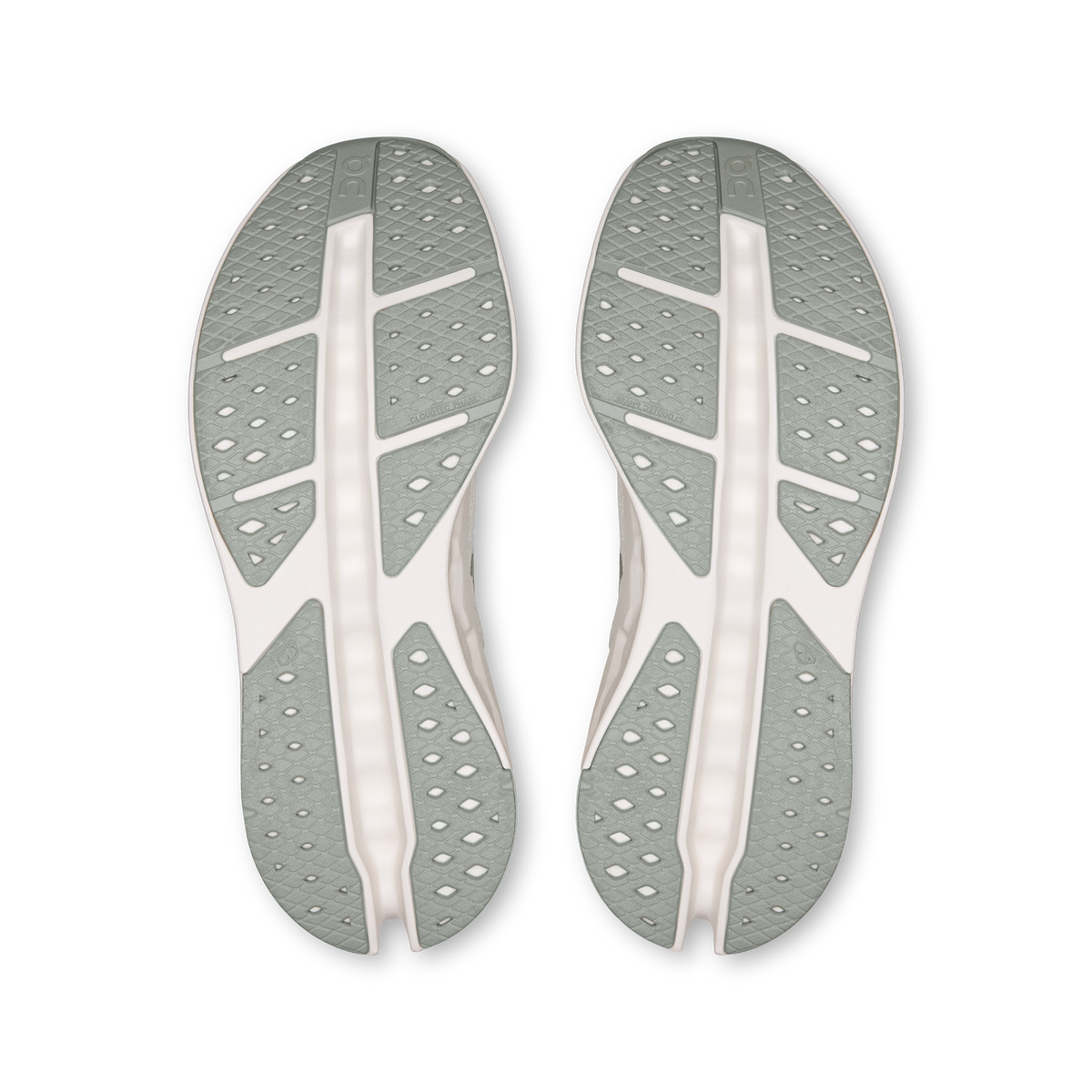 On women's running shoes outsoles, light mint tread with white midsole
