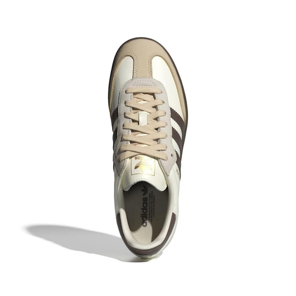 Adidas Samba OG sneakers, front view with lace-up vamp and three dark stripes