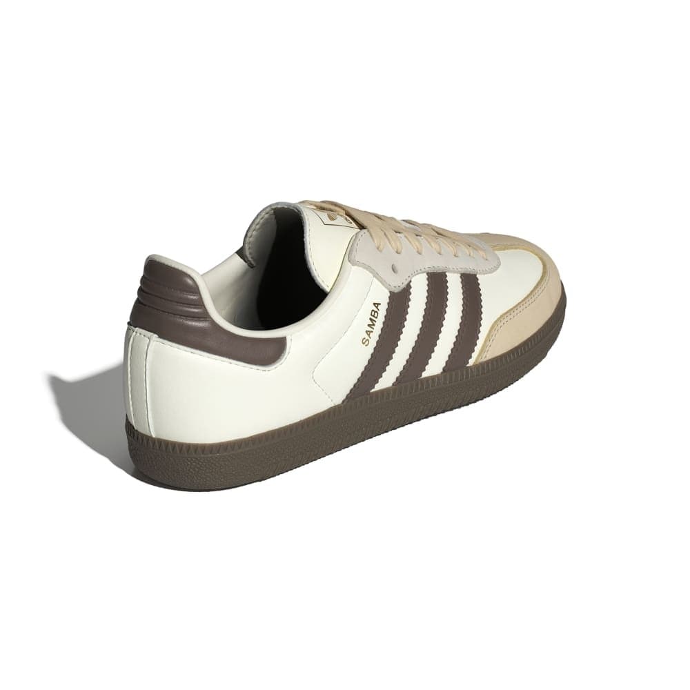 Adidas Samba OG low-top sneakers, off-white leather with brown heel tab, dark stripes
