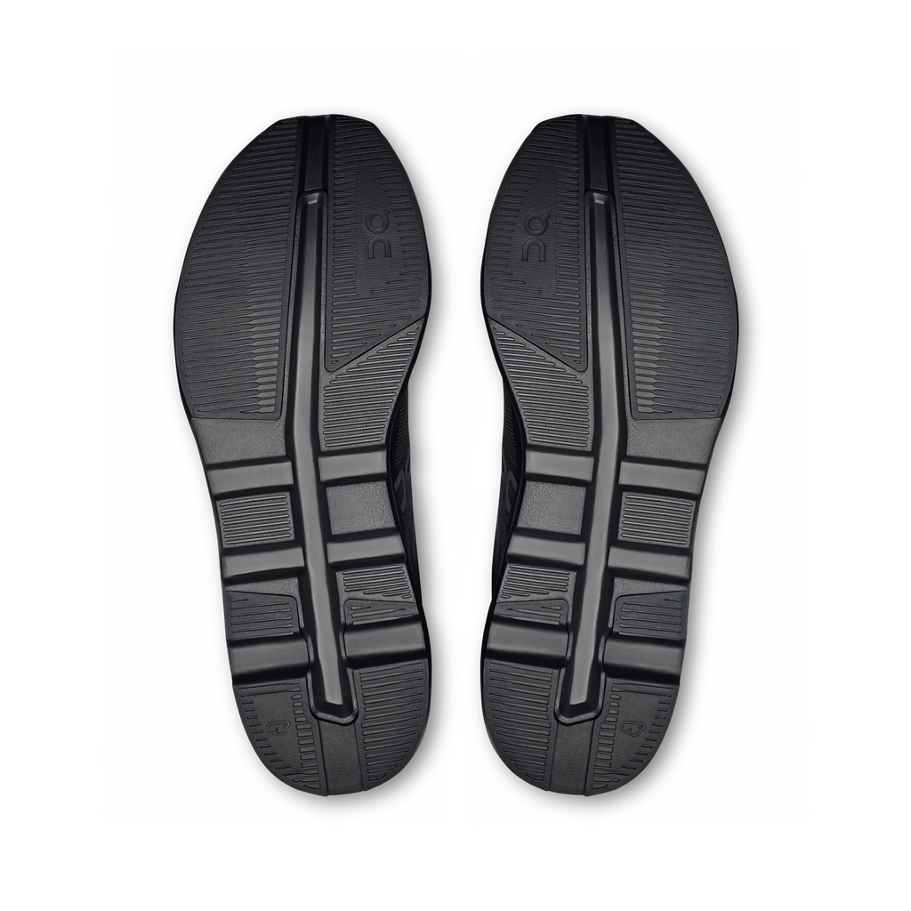 On Cloudzone shoe outsoles, black tread with molded heel and forefoot pods