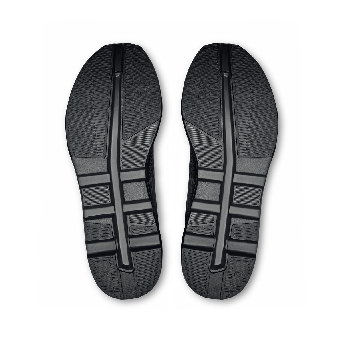 On Cloudzone shoe outsoles, black tread with molded heel and forefoot pods