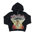 Black men's rhinestone zip-up hoodie with front star graphic, hood and drawstrings
