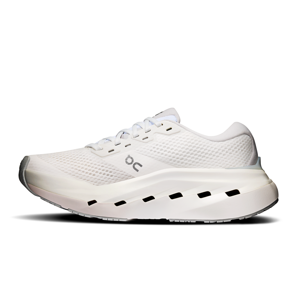 Women's running shoes, white knit upper and thick white midsole