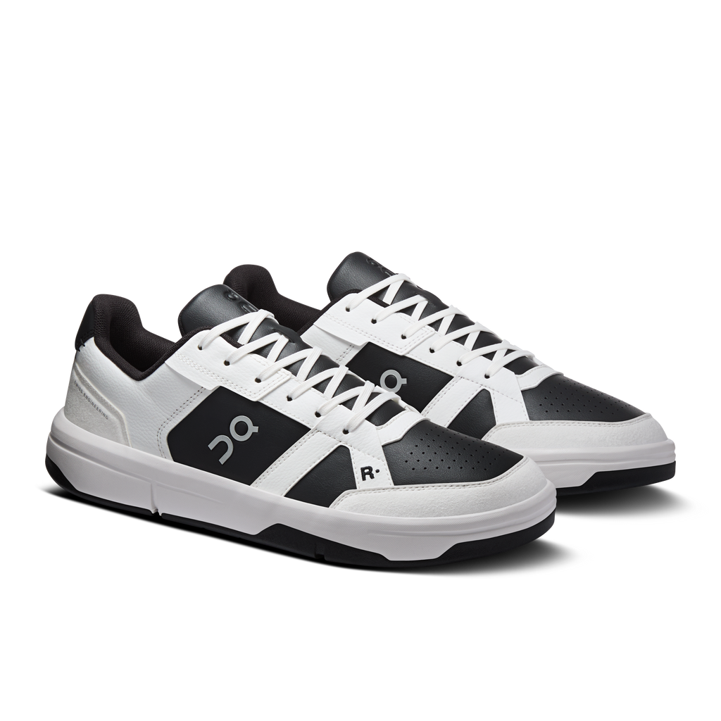 Men's lace-up clubhouse sneakers in white with black panels and side logo detail