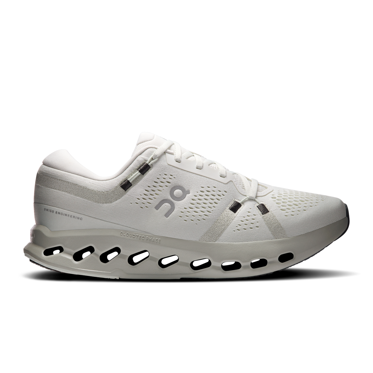 Men's running shoes in light ivory with CloudTec cushioning and gray heel trim
