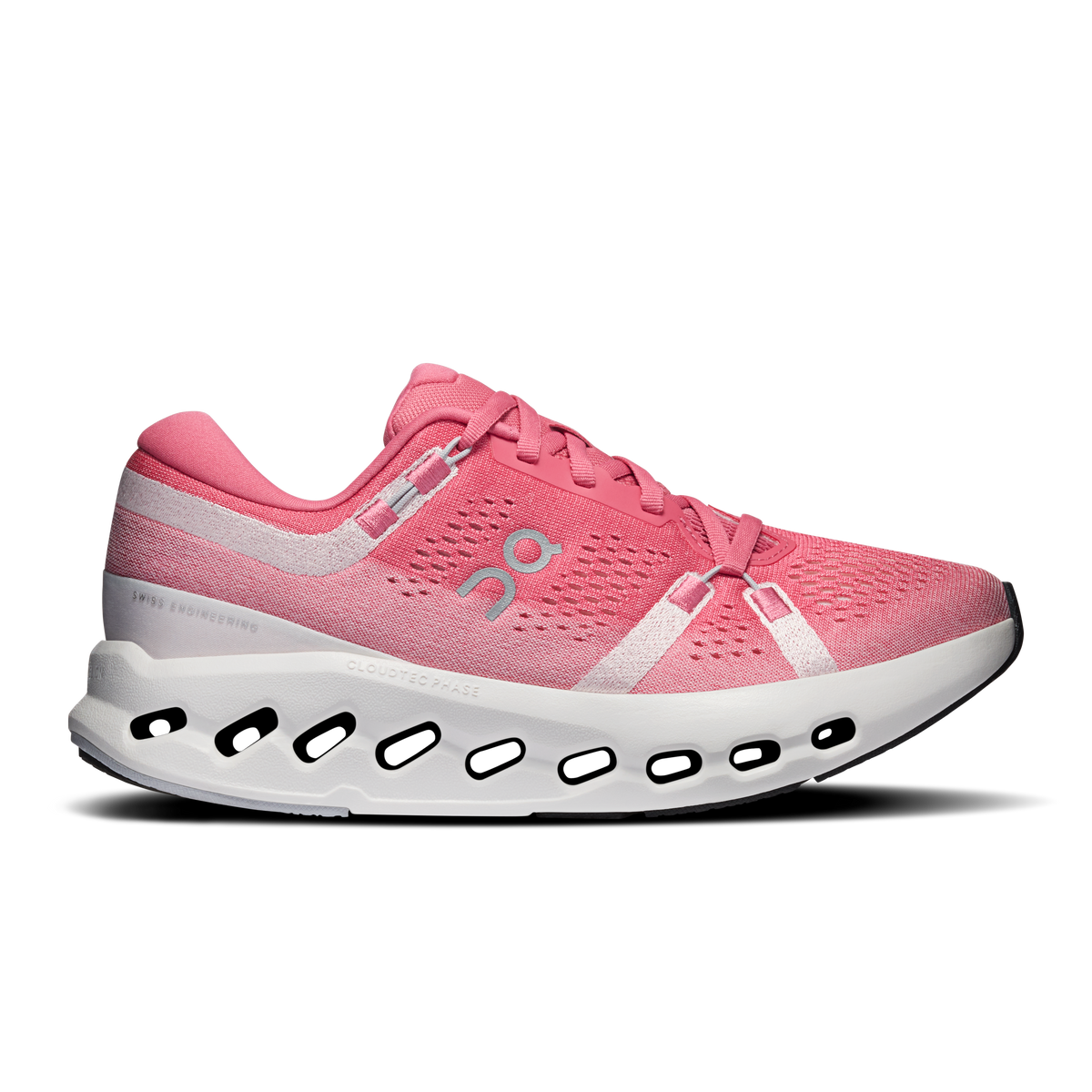 Women's On Cloudsurfer 2 running shoes in pink with ivory side detailing and laces