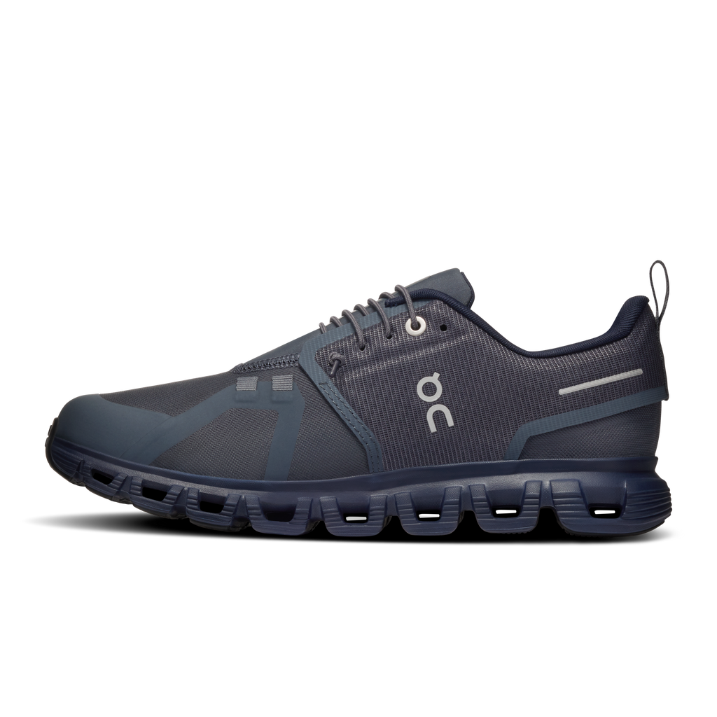 Navy waterproof lace-up running shoe with side logo and sculpted CloudTec midsole
