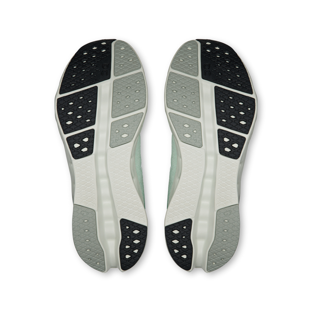 Shoe outsole pair with patterned traction pods and rubber tread