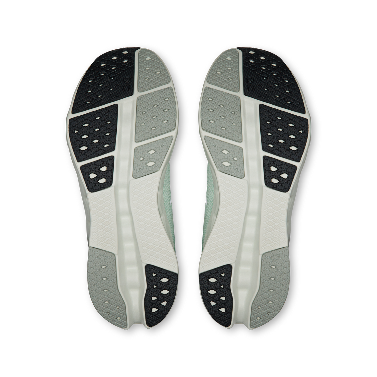 Shoe outsole pair with patterned traction pods and rubber tread