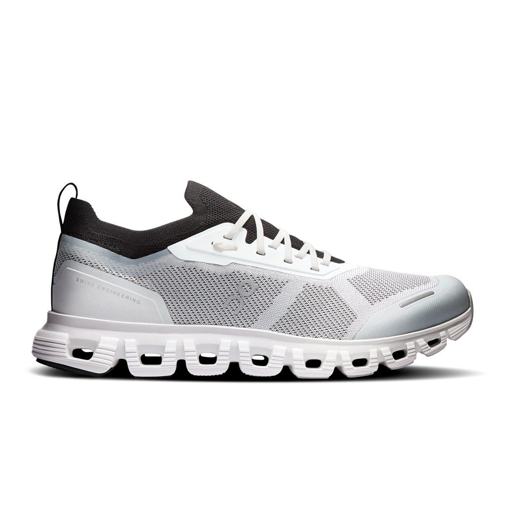 Women’s white/black lace-up running sneakers with mesh upper and CloudTec sole