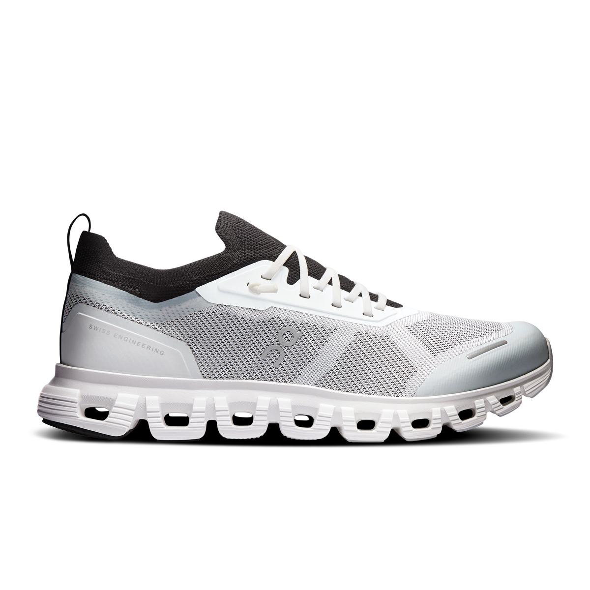 Women’s white/black lace-up running sneakers with mesh upper and CloudTec sole