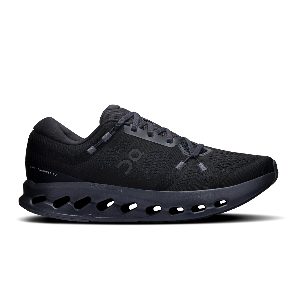 Men's black lace-up running shoes with mesh upper and CloudTec outsole