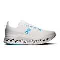 Men's white running shoes with blue laces and Cloudsurfer Max cushioning