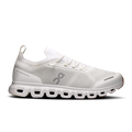 Men's On running shoes in white with gray knit upper and Cloud sole pods