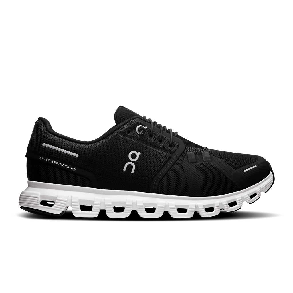 Women’s black running shoes with white CloudTec-style midsole pods and lace-up design