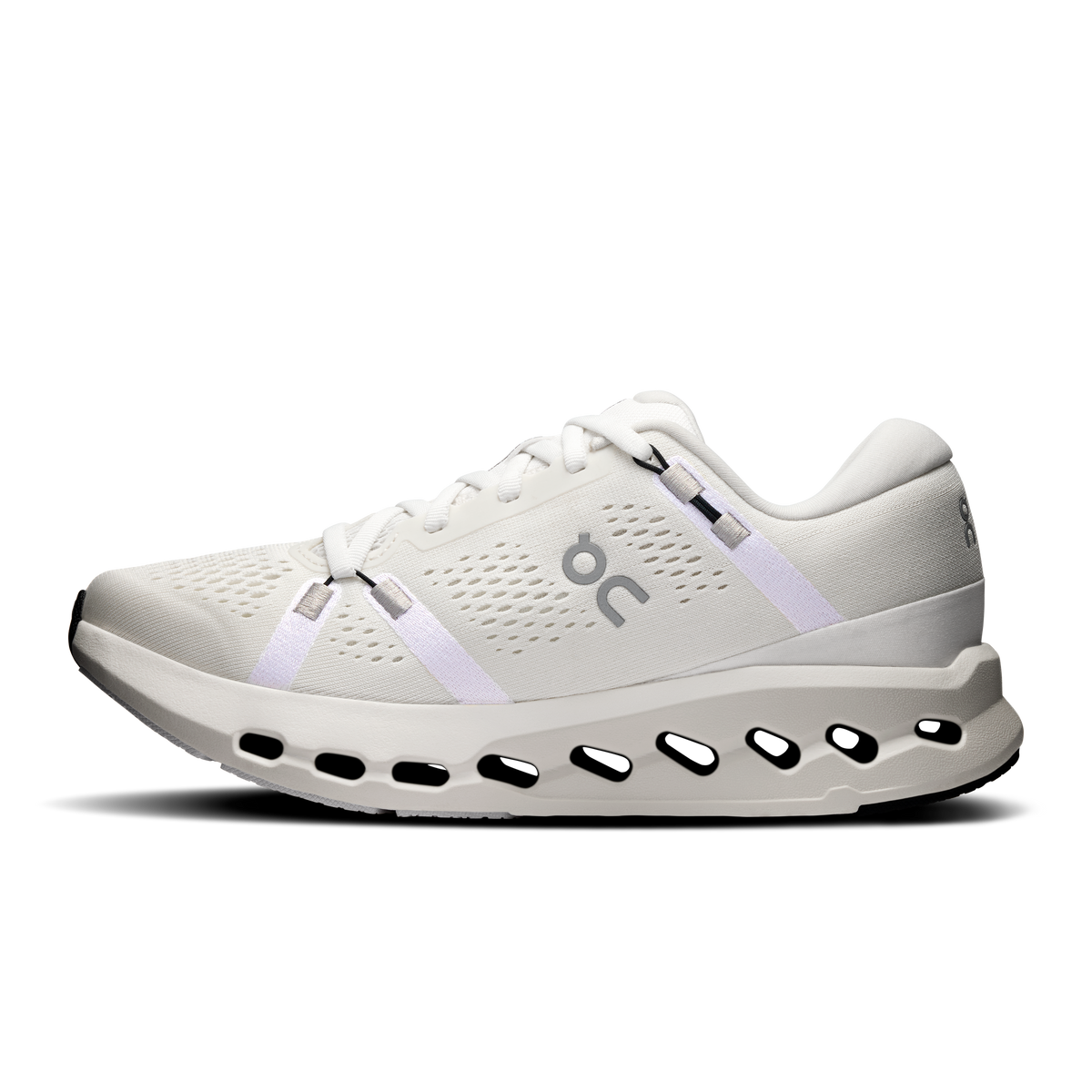 Ivory lace-up running shoes with lavender logo panel and CloudTec pod sole