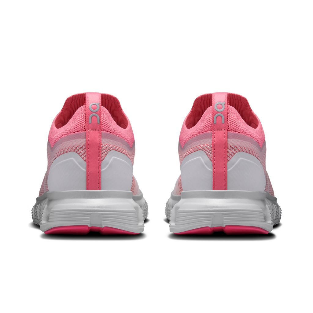 Women's running shoes, pink heel with white sole and gray cushioning