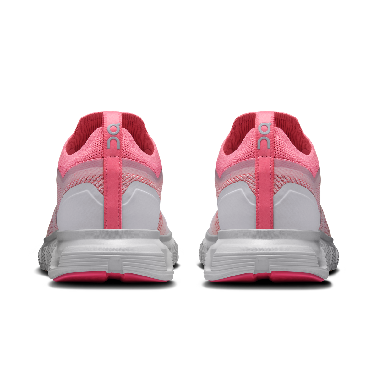 Women's running shoes, pink heel with white sole and gray cushioning
