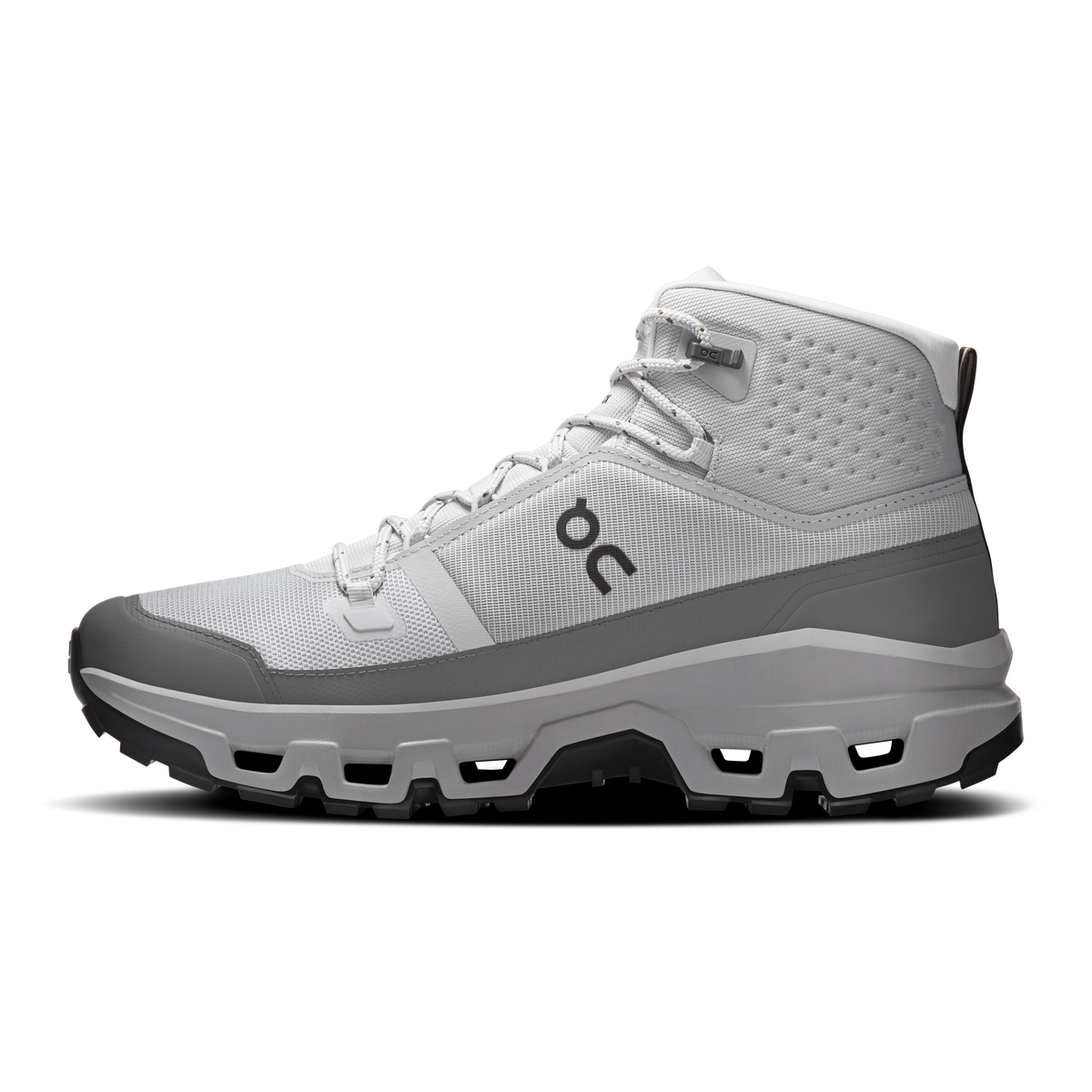 Men's waterproof mid hiking shoe, light gray perforated upper and molded side panel