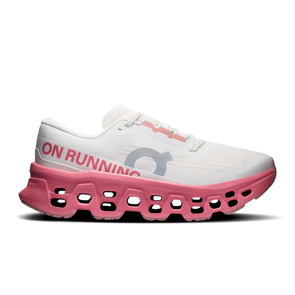 Ivory women's running shoes with pink CloudTec outsole and lace-up upper