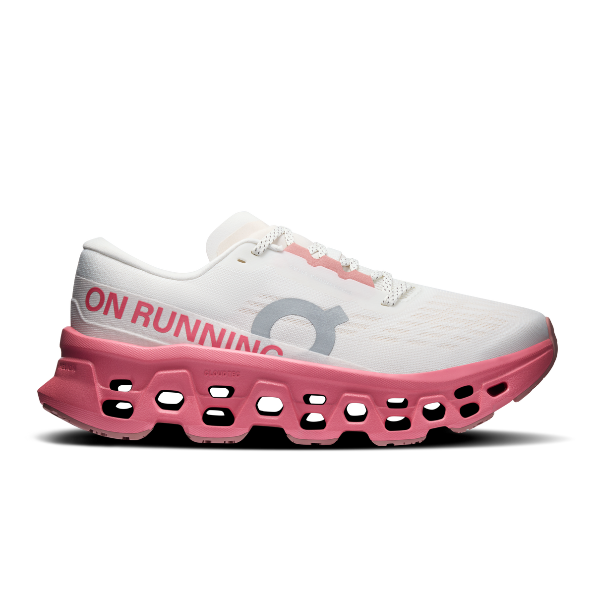 Ivory women's running shoes with pink CloudTec outsole and lace-up upper
