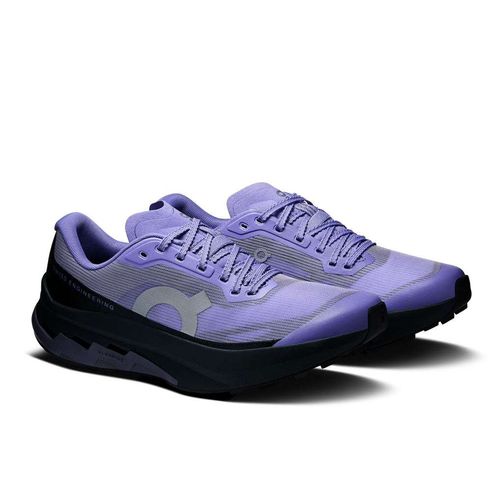 Women's running shoes, lilac with black outsole, lace-up front and On side logo