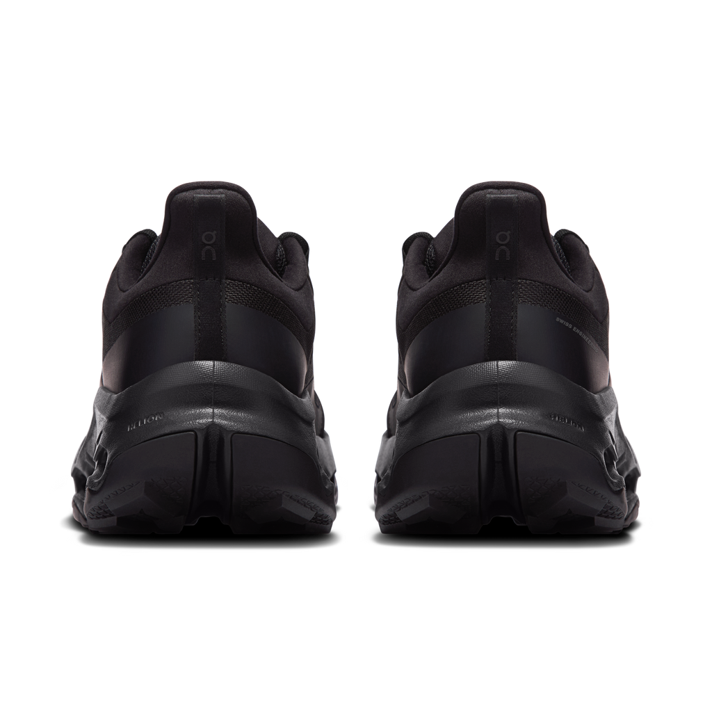 Men's black athletic shoe heels with padded collar and rear stability panel
